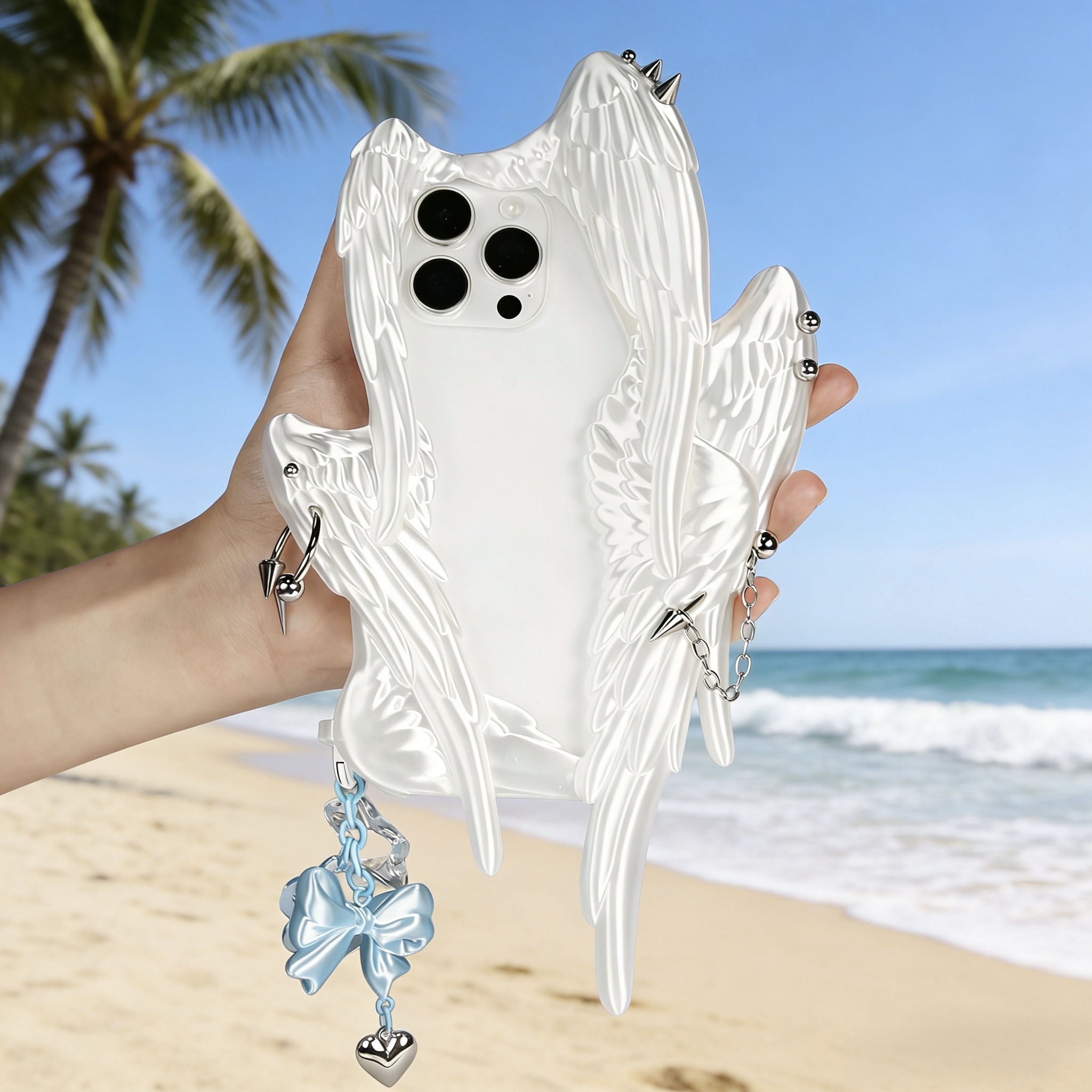 Phone Cases Rubber - Customized six-wing angel wings riveted perforated
