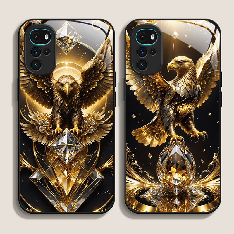 Phone Cases For Motorola - Stylish Eagle Golden Diamond Pattern Tempered