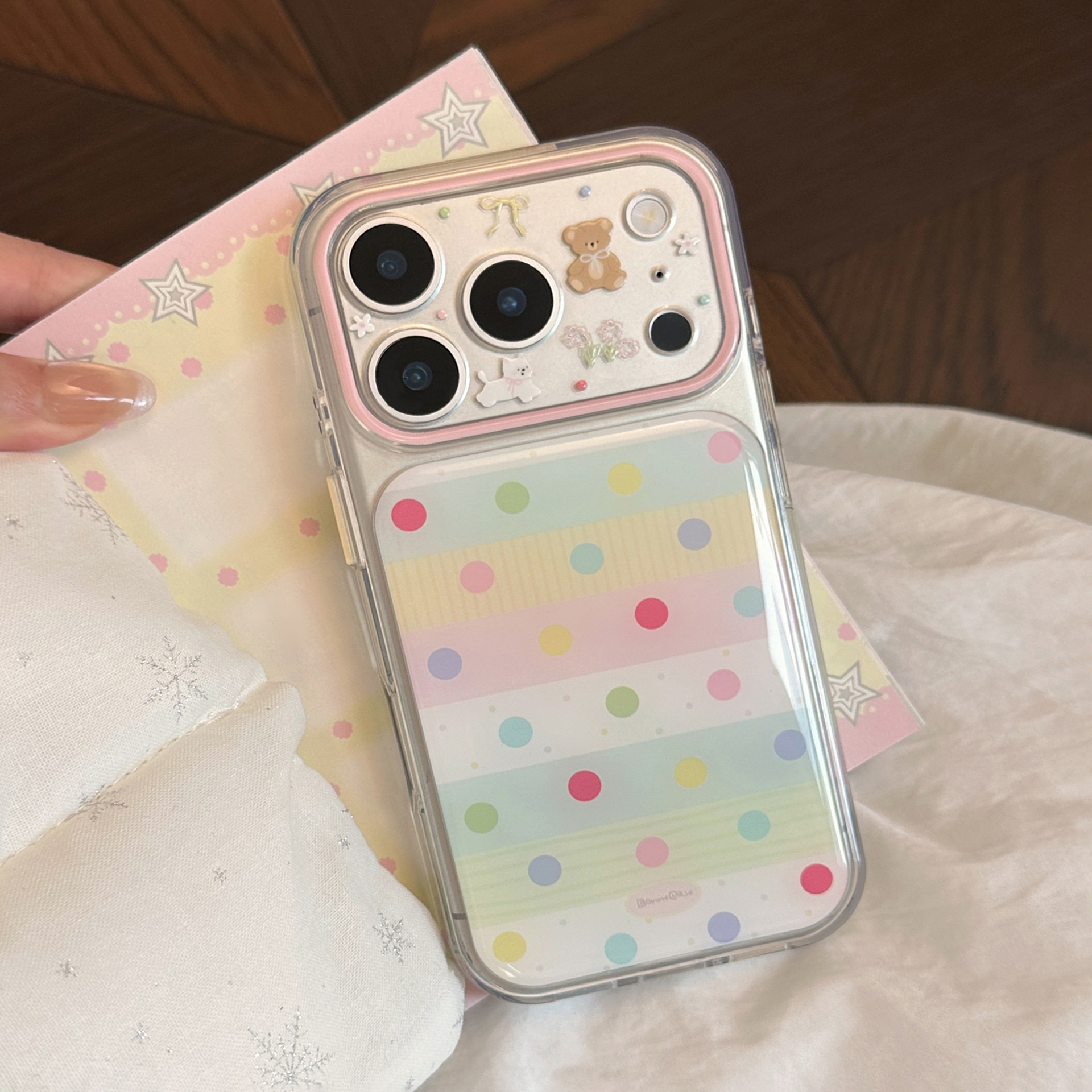 Phone Cases Korean - Korean Splicing Colorful Polka Dots Pattern
