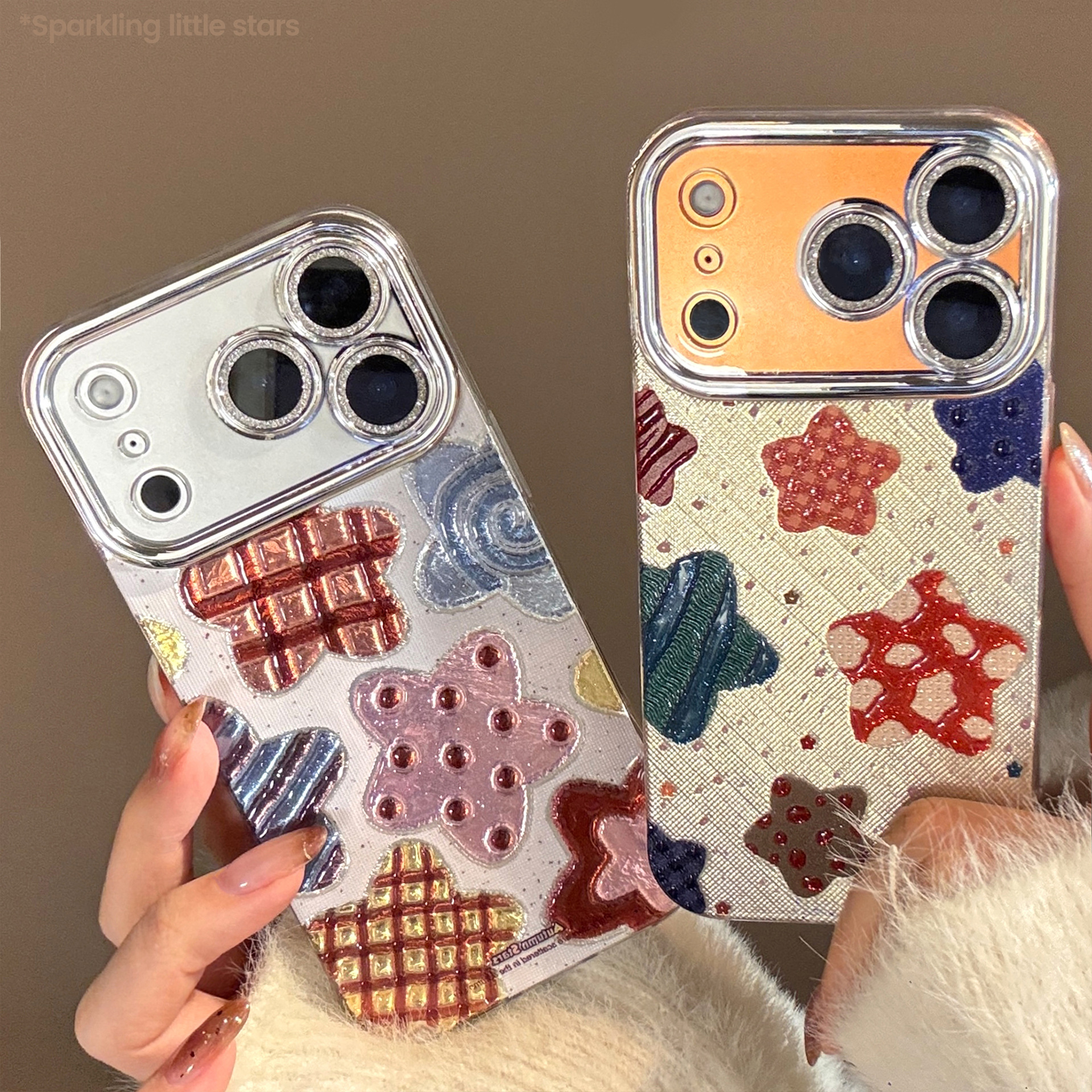 Phone Cases Korean - Korean Colorful Stars Glitter Plating Phone