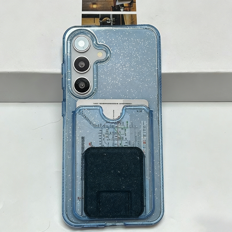 Phone Cases With Stand - Glitter Transparent Card Wallet Case For