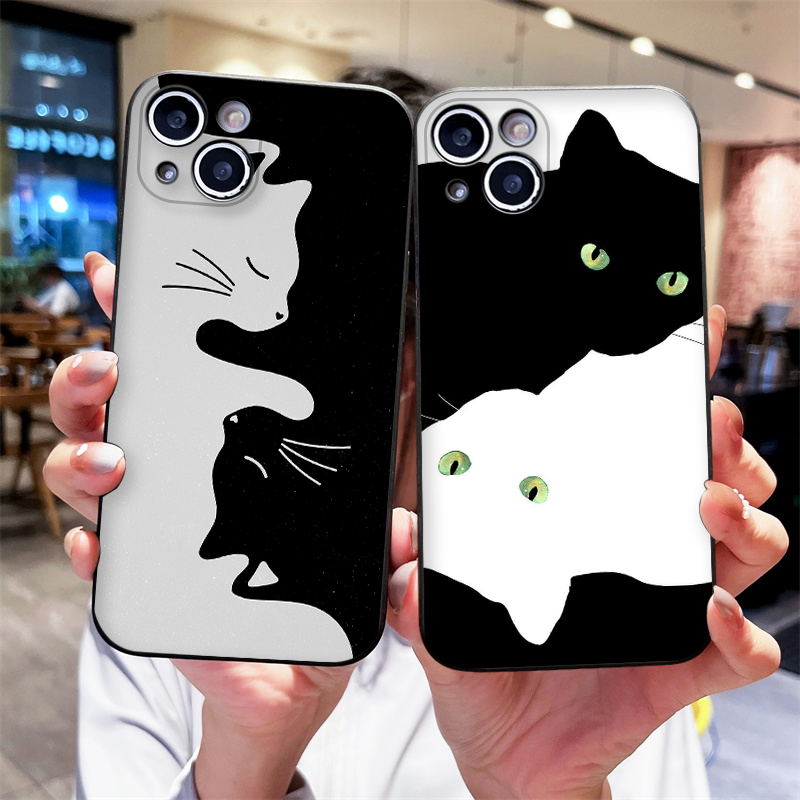 Cartoon Black White Cat Lovers - đánh giá và giá Phone Cases For Motorola