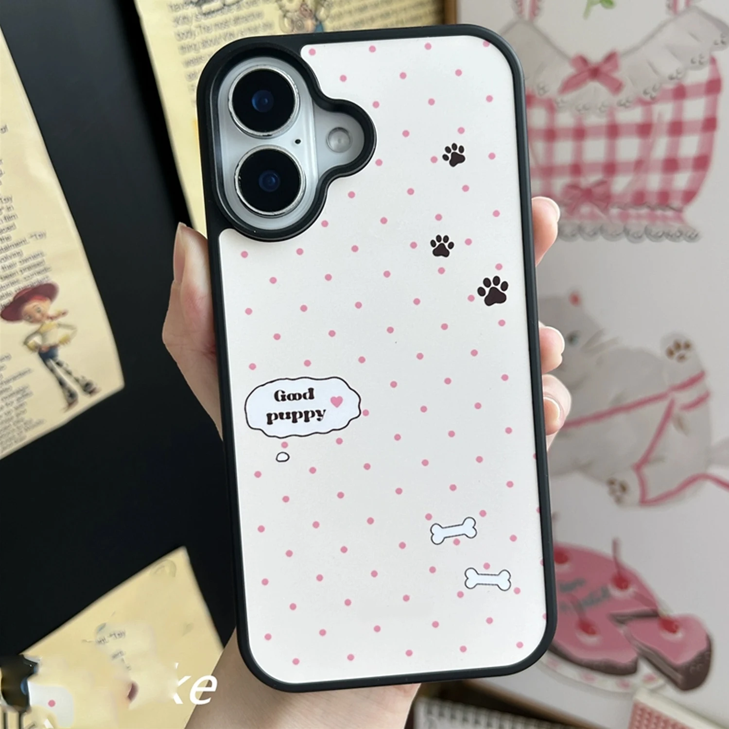 INS Pink Wave Point Good Puppy - đánh giá và giá Phone Cases With Stand